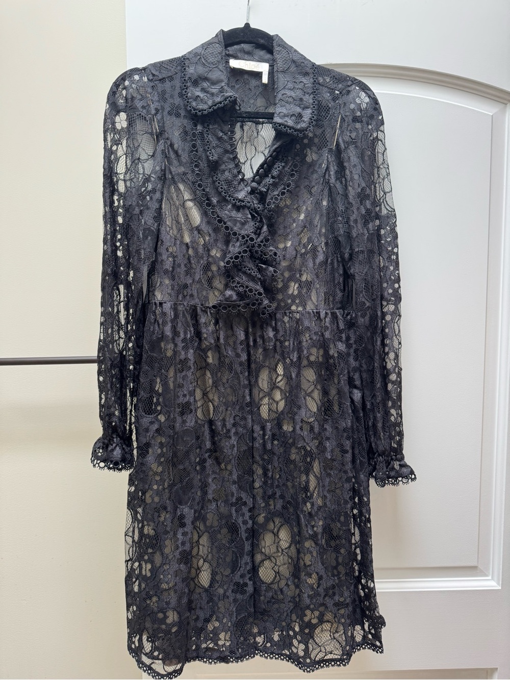 Chloé Black Floral Lace Ruffle Dress